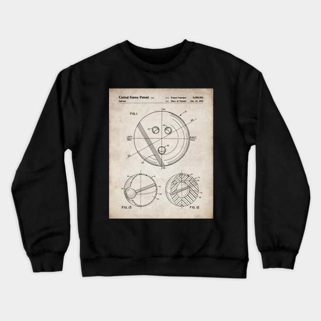 Bowling Ball Patent - Bowler 10 Pin Bowling Art - Antique Crewneck Sweatshirt by patentpress